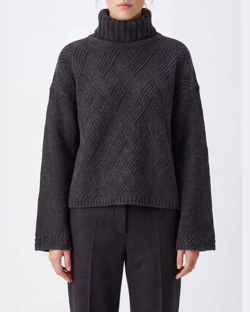 Twin-Set Rollkragenpullover aus Woll-Kaschmir-Mischung mit überschnittenen Schultern Grau