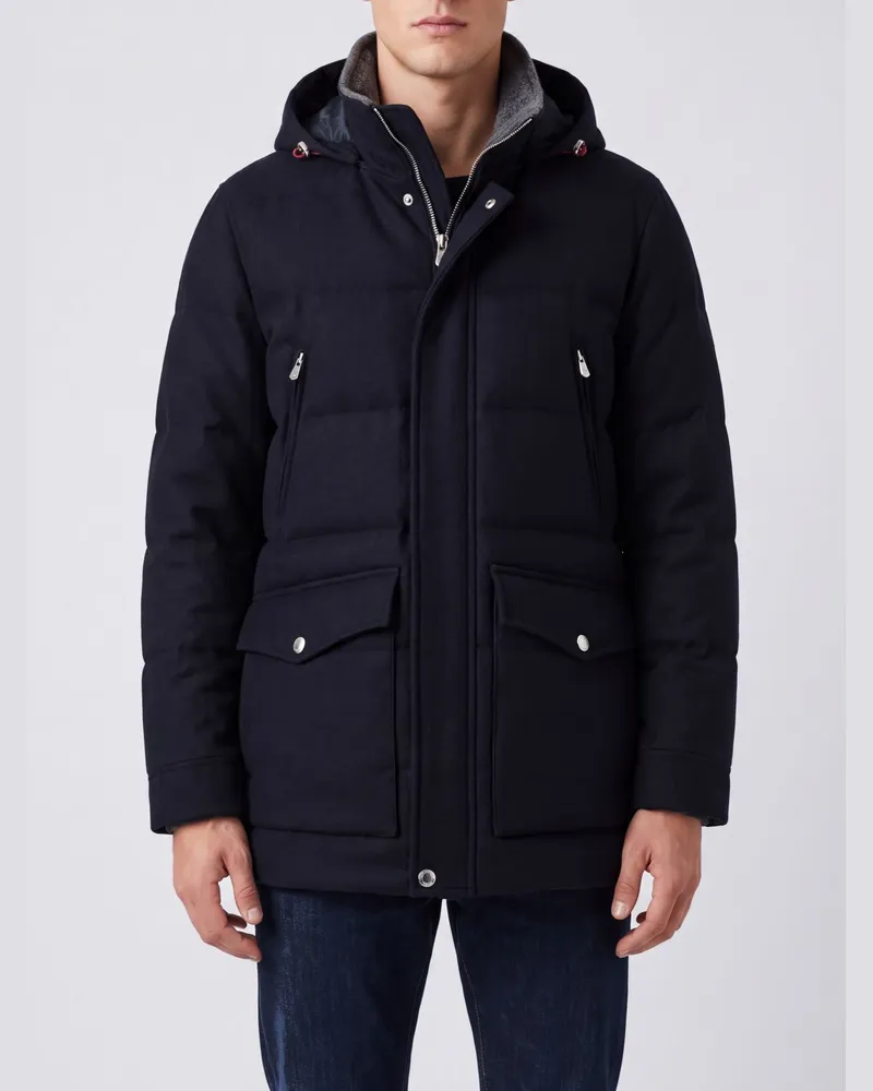 Brunello Cucinelli Gefütterter Wollparka mit abnehmbarer Kapuze Grau
