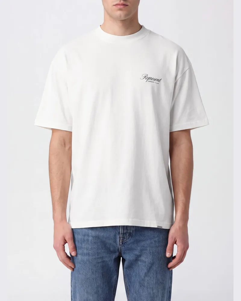 REPRESENT Locker geschnittenes Baumwoll-T-Shirt mit Logo-Print hinten Weiß