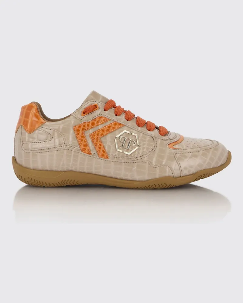 Philipp Plein Pit-$top Sneakers aus Krokoprint-Leder Beige