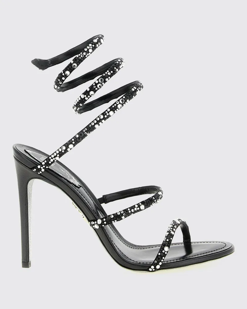 René Caovilla Sandalen aus Satin mit Strass und Spiralriemen Weiß