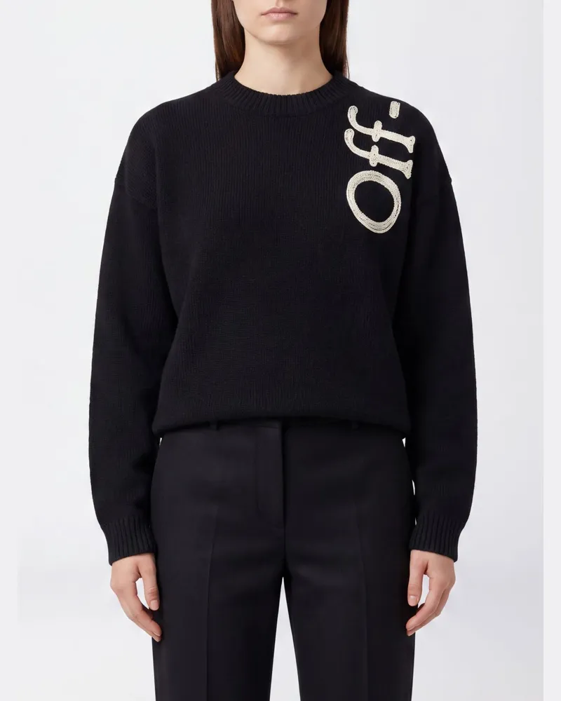 OFF-WHITE Wollmisch-Pullover mit Rundhalsausschnitt und kontrastierendem Intarsien-Logo Weiß