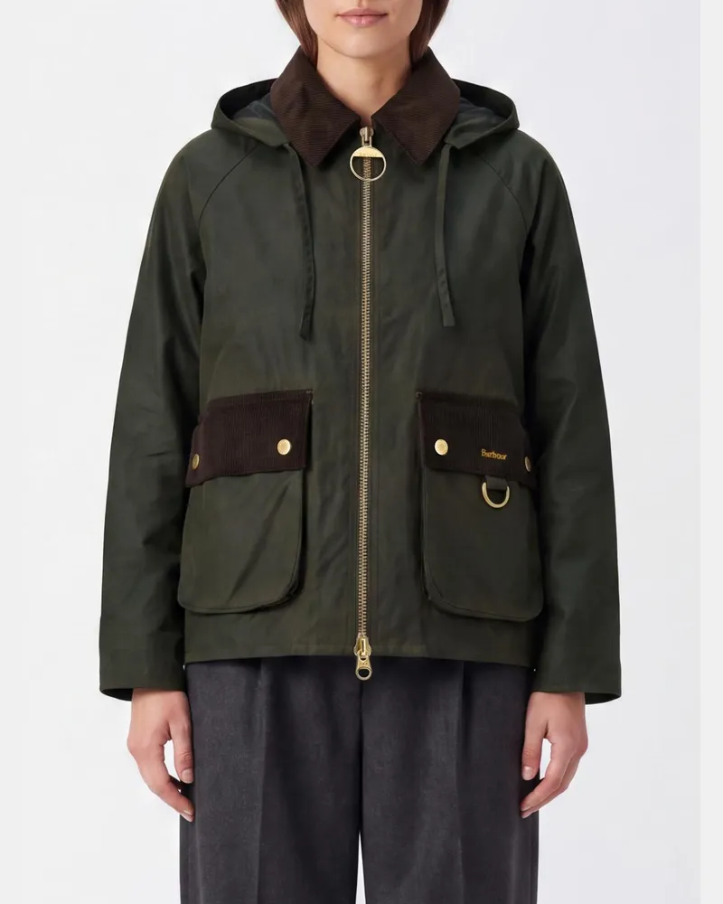 Barbour Jacke aus gewachster Baumwolle mit Kapuze und Samtkragen Grün