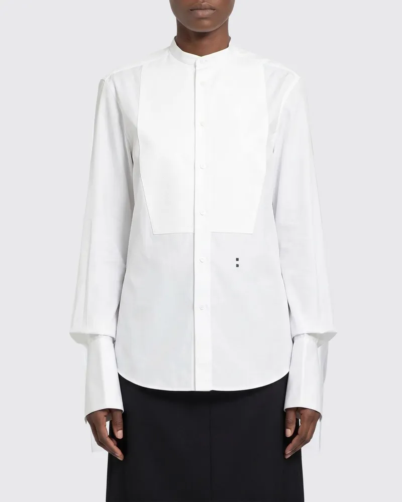 Fendi Baumwollhemd mit Mandarinkragen und besticktem Plastron Weiß