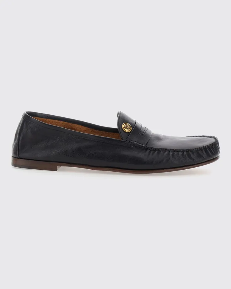 Versace Penny-Loafer von aus genarbtem Leder mit Medusa-Plakette Schwarz