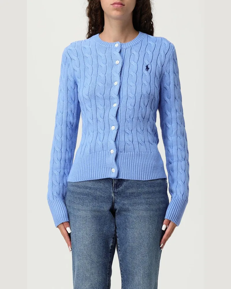 Ralph Lauren Geflochtener Baumwoll-Cardigan mit Pony-Logo Blau