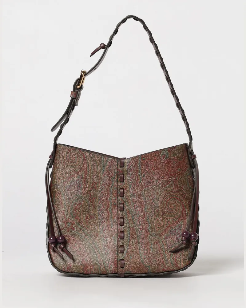 Etro Vulcano Tasche aus beschichteter Baumwolle mit Paisley-Körnung Braun