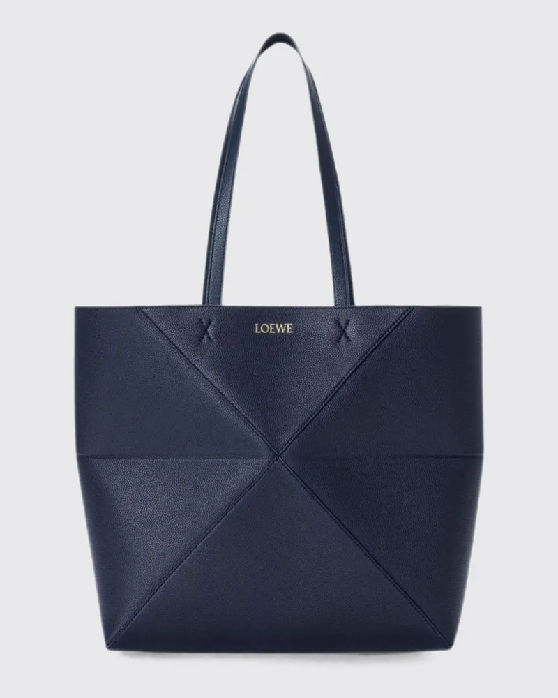 Loewe Mittelgroße Puzzle Fold Tote-Tasche aus Kalbsleder mit Henkel Blau