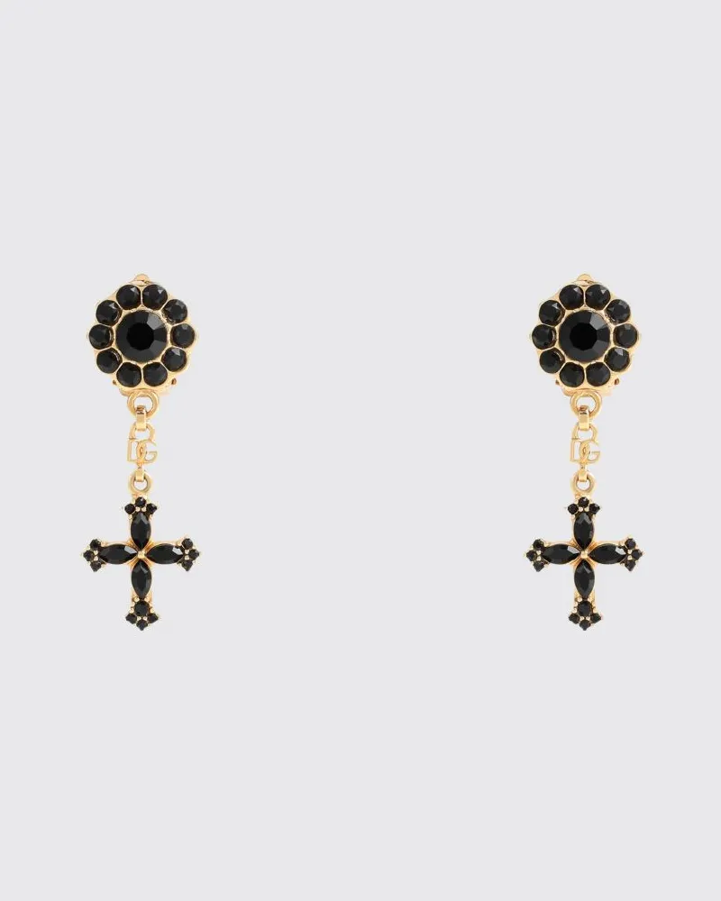Dolce & Gabbana DOLCE  GABBANA Hängende DG-Monogramm Clip-Ohrringe Dolce & Gabbana mit Strasssteinen Schwarz