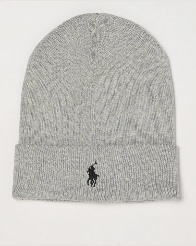 Ralph Lauren Beanie-Mütze aus Baumwolle mit gesticktem Pony-Logo Grau