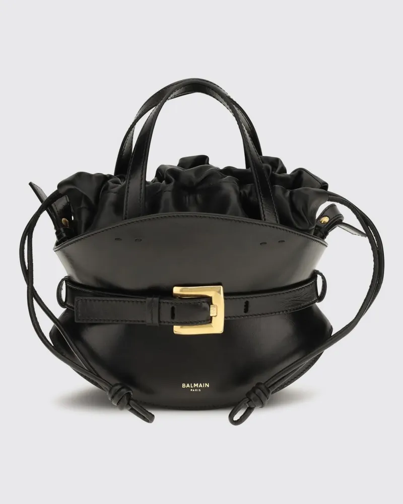 Balmain Shuffle Leder-Handtasche in Sanduhrform mit Kordelzug Schwarz