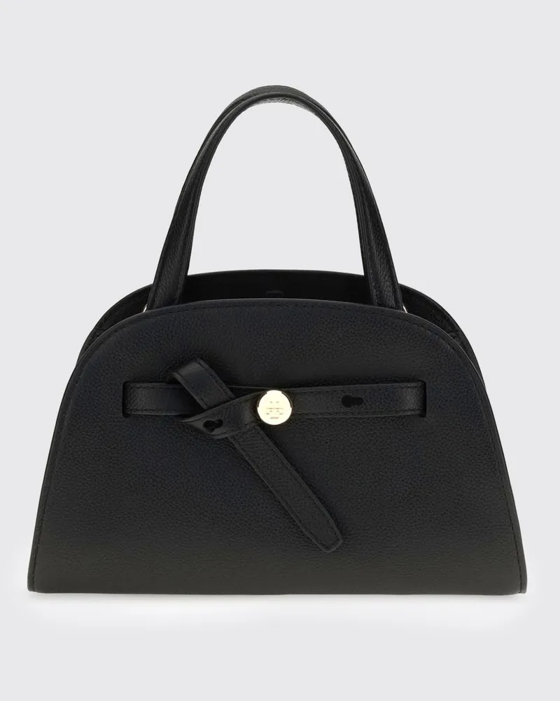 Tory Burch Kleine Romy Handtasche aus genarbtem Leder mit Double T-Logo Schwarz