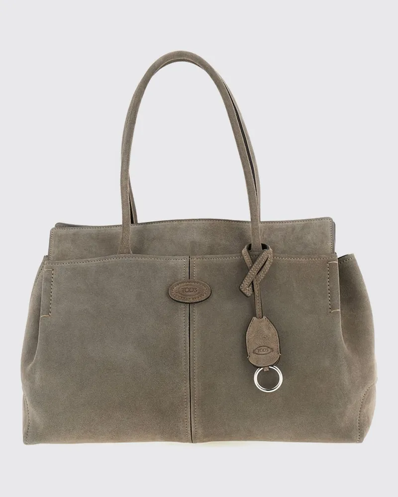 TOD'S Schultertasche aus Wildleder mit doppeltem Henkel und Charm Grau