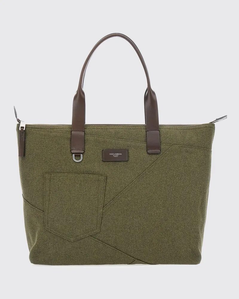 Dolce & Gabbana DOLCE  GABBANA Adamo Tote-Tasche von Dolce & Gabbana aus grünem Baumwolltwill mit Ledergriffen Grün