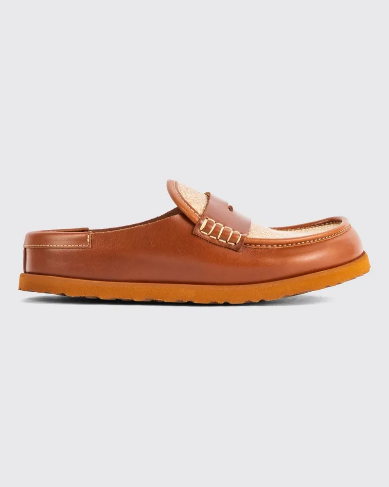 Birkenstock 1774 Naples Mules aus geöltem Leder und Raffia mit Riegel Braun