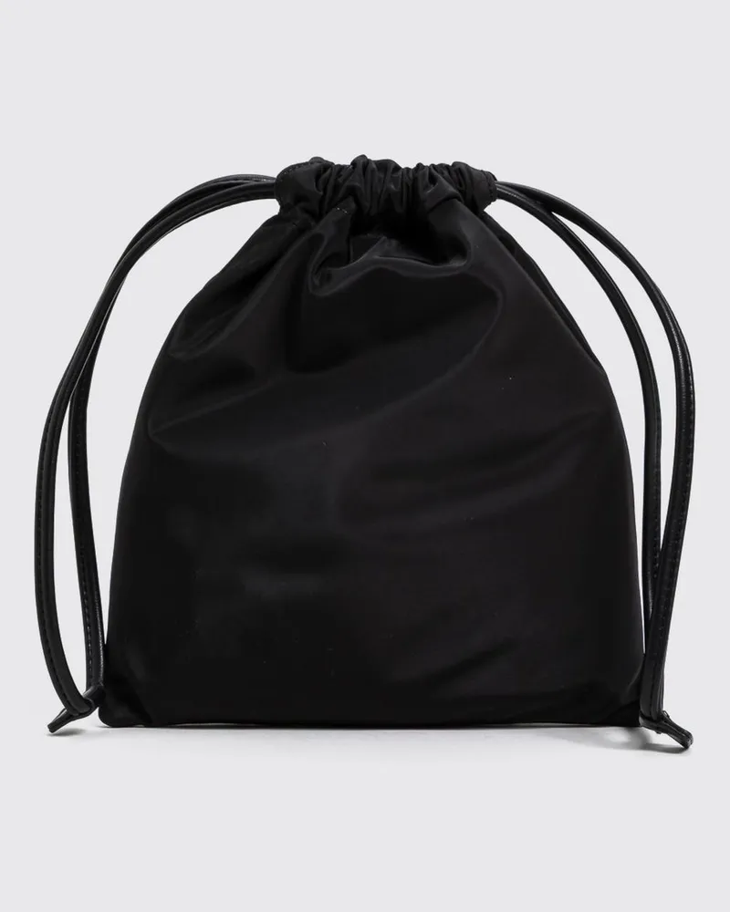 Twin-Set Mini-Beuteltasche aus Satin mit Kristallen und Kordelzug Schwarz