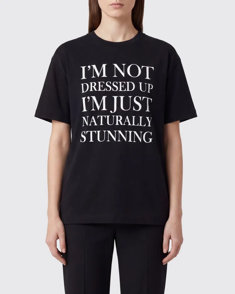 Elisabetta Franchi Baumwoll-T-Shirt mit Slogan-Print und Logo auf der Rückseite Schwarz