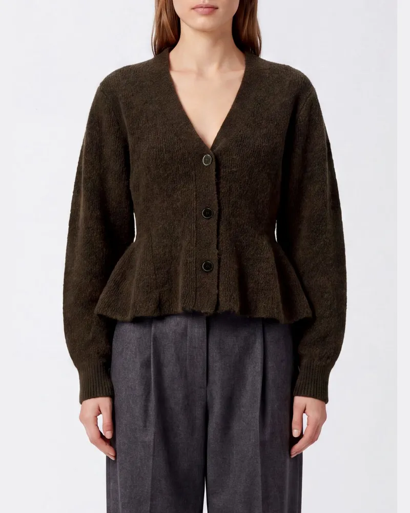 ROTATE Birger Christensen Alpakawollmisch-Cardigan mit V-Ausschnitt und Rüschensaum Braun