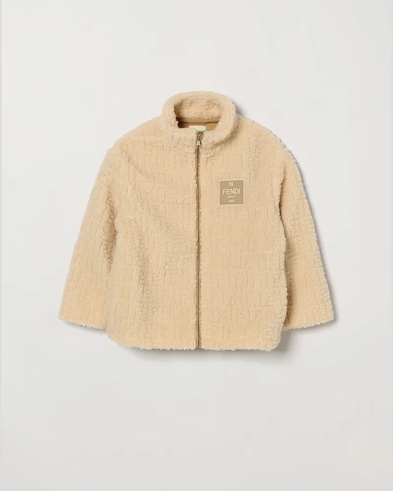 Fendi Fleecejacke für Jungen mit FF-Monogramm und Stehkragen Nude