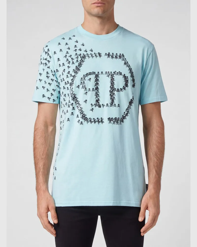 Philipp Plein Baumwoll-T-Shirt mit kontrastierendem Hexagon-Logoprint auf der Brust Türkis