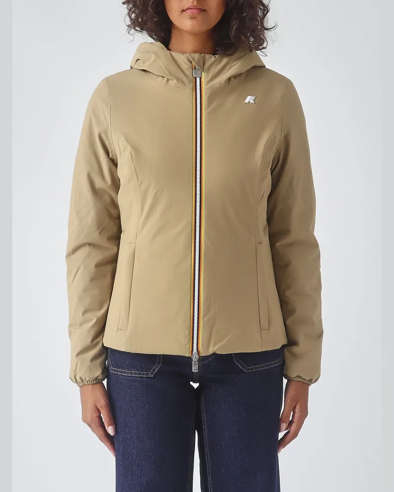 K-Way Kurze Wende-Windjacke Lily mit Kapuze und Kontrastlogo Weiß