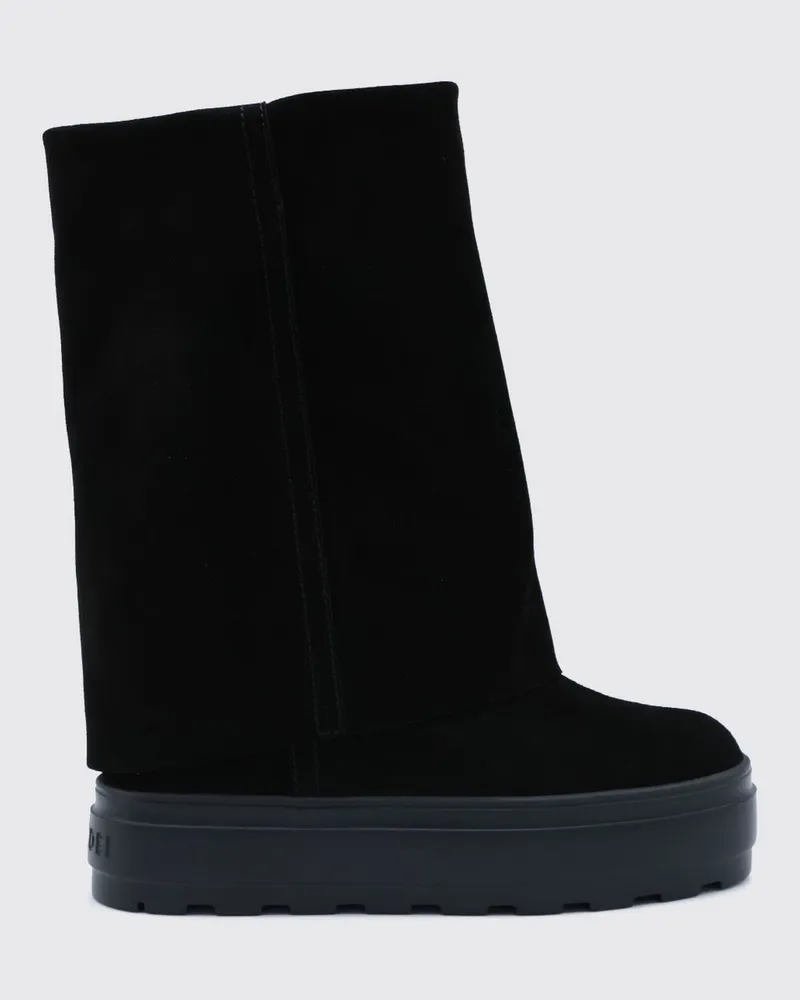 Casadei Kniehohe Keilstiefel aus Veloursleder Schwarz