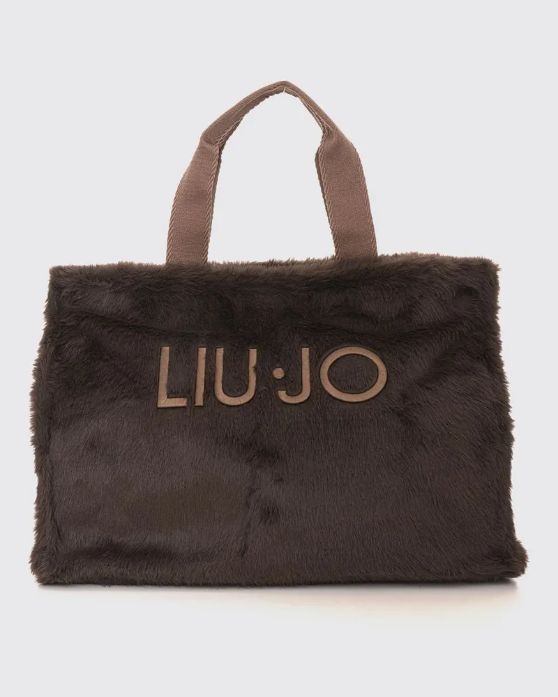 Liu Jo Große Tote-Bag aus Kunstpelz mit doppeltem Henkel und gesticktem Logo Braun