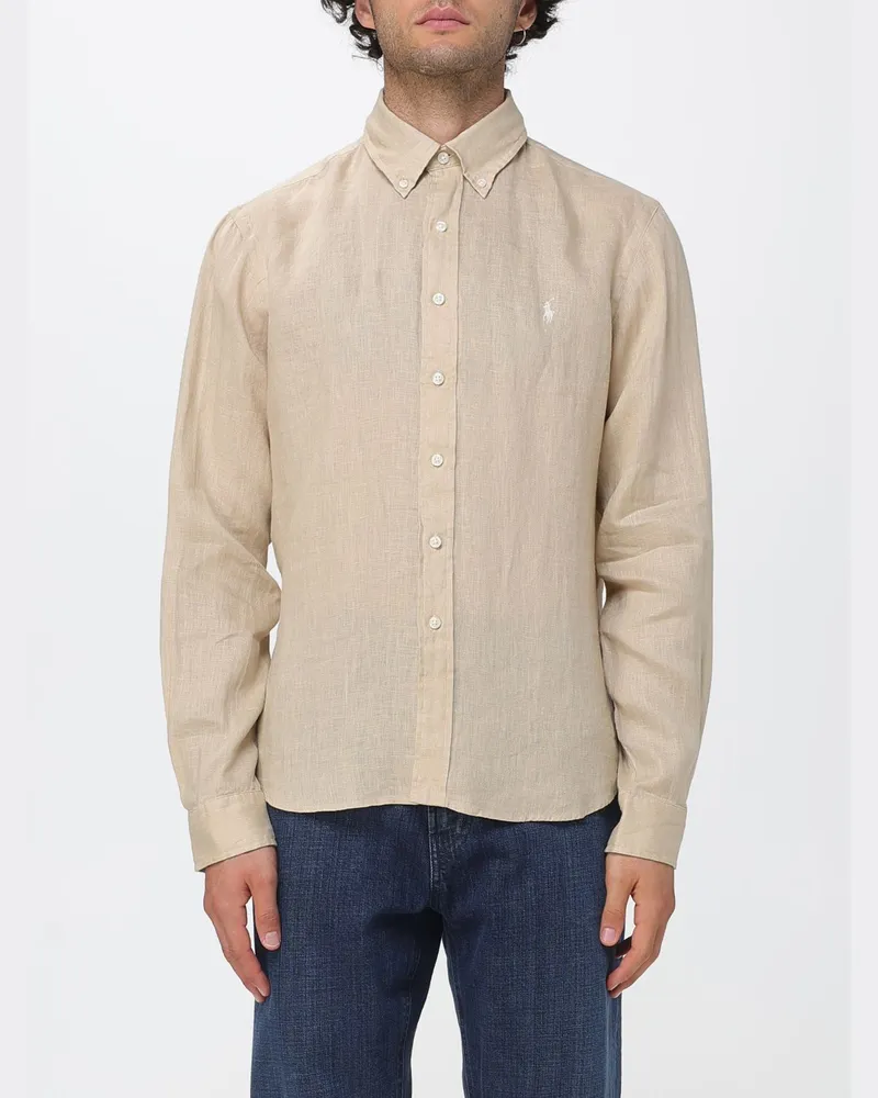 Ralph Lauren Leinenhemd mit Button-Down-Kragen und gesticktem Pony-Logo Braun