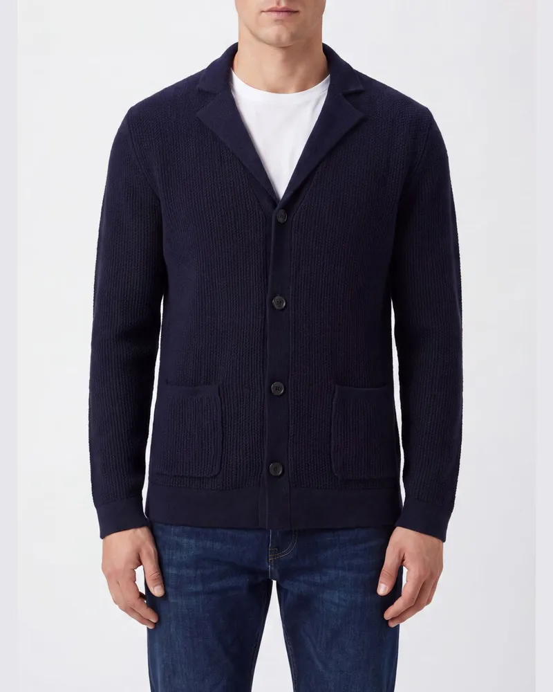 Ballantyne Blazer-Cardigan aus reiner Wolle mit Revers und aufgesetzten Taschen Blau