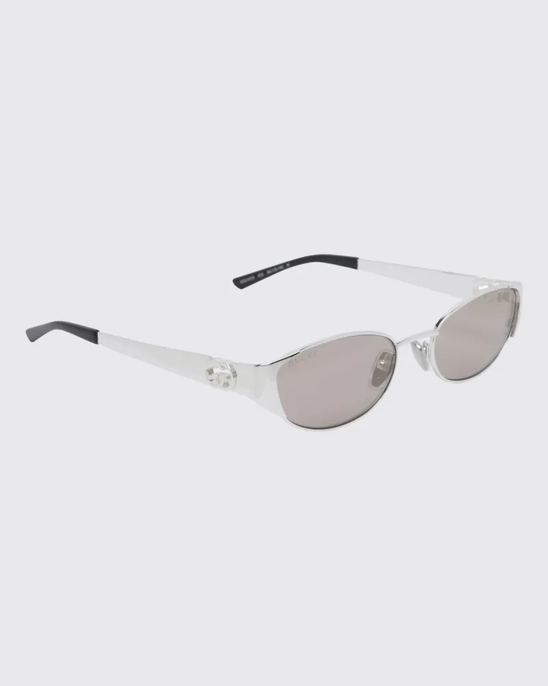 Gucci Goldfarbene Metall-Cat-Eye-Sonnenbrille mit ovaler Form und GG-Logo Silber