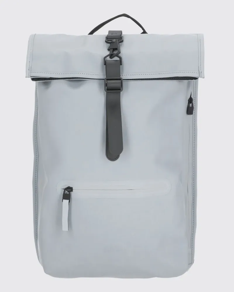 RAINS Rolltop Rucksack aus gummiertem Stoff Hellblau