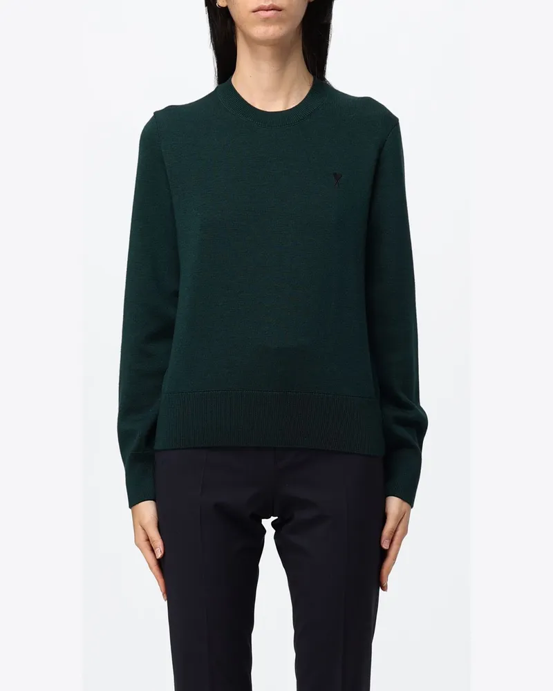 AMI Paris Slim-Fit-Pullover aus Merinowolle mit gesticktem Ami de Coeur-Logo Grün