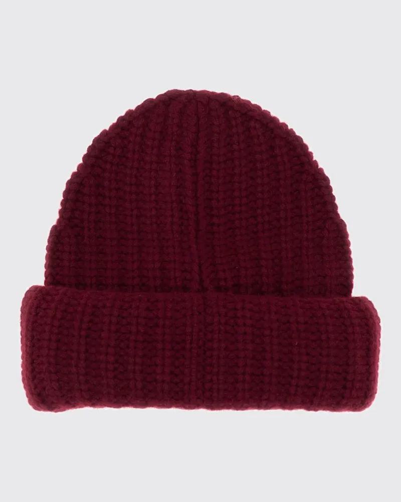 Lisa Yang Gerippte Beanie-Mütze von aus 100% Kaschmir mit Umschlag Rot