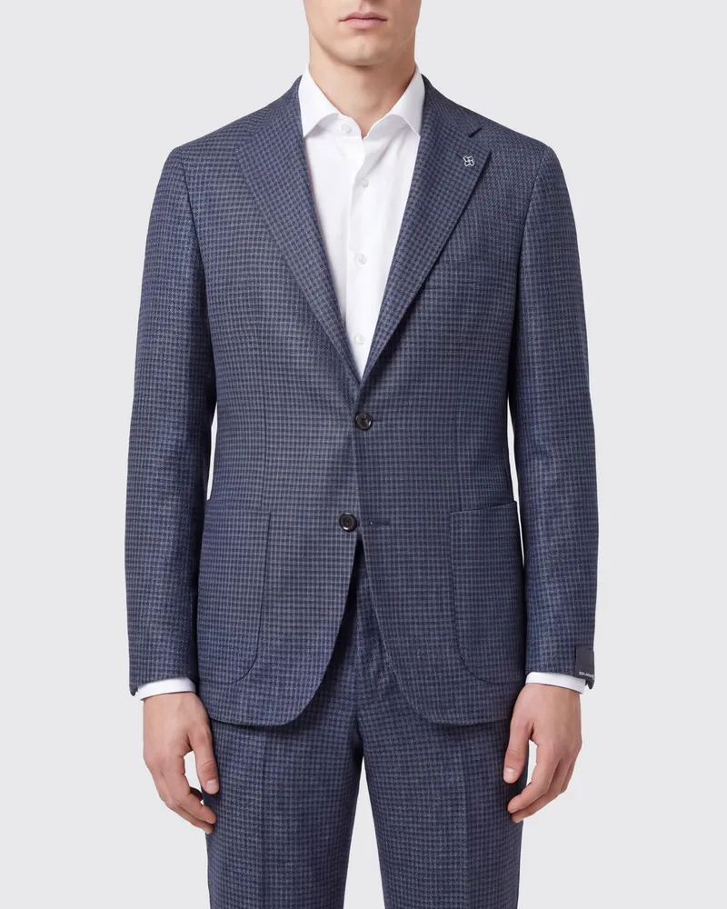 Tagliatore Einreihiger karierter Blazer aus Wolle und Seide mit aufgesetzten Taschen Schwarz