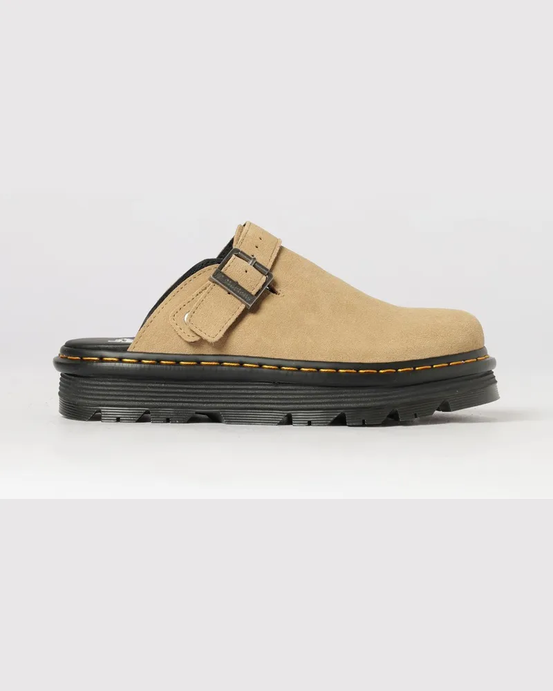 Dr.Martens Zebzag Mules aus Veloursleder mit Riemen und runder Zehenkappe Beige
