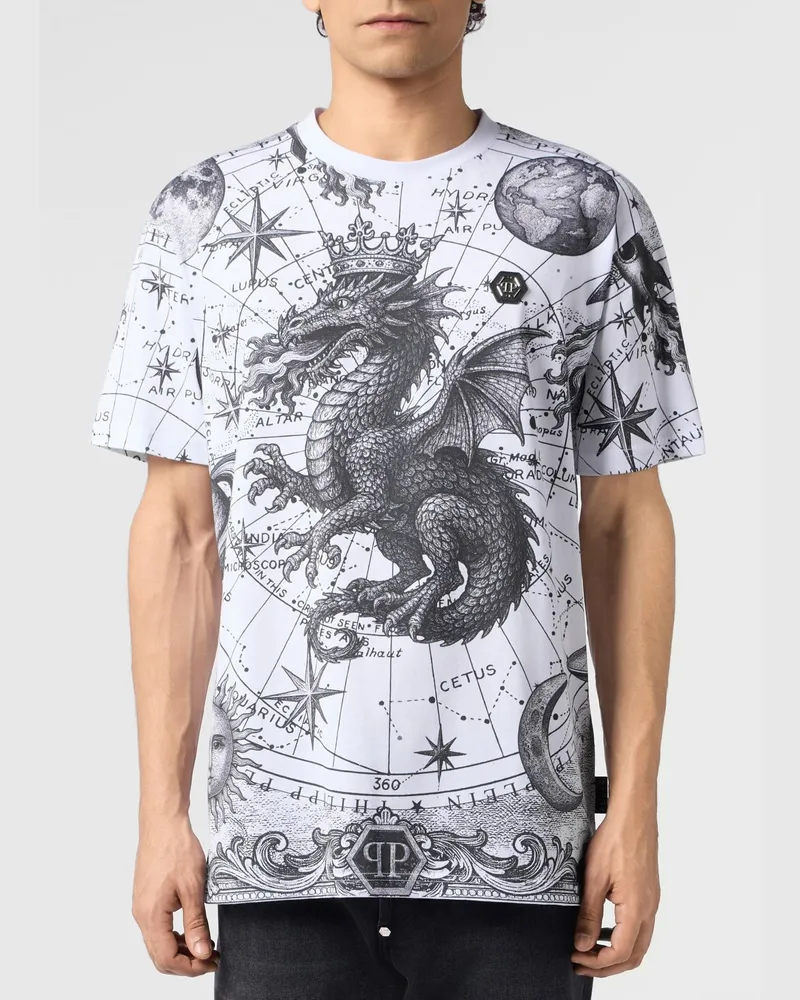 Philipp Plein Baumwoll-T-Shirt von mit kontrastierendem Grafikdruck vorne Weiß