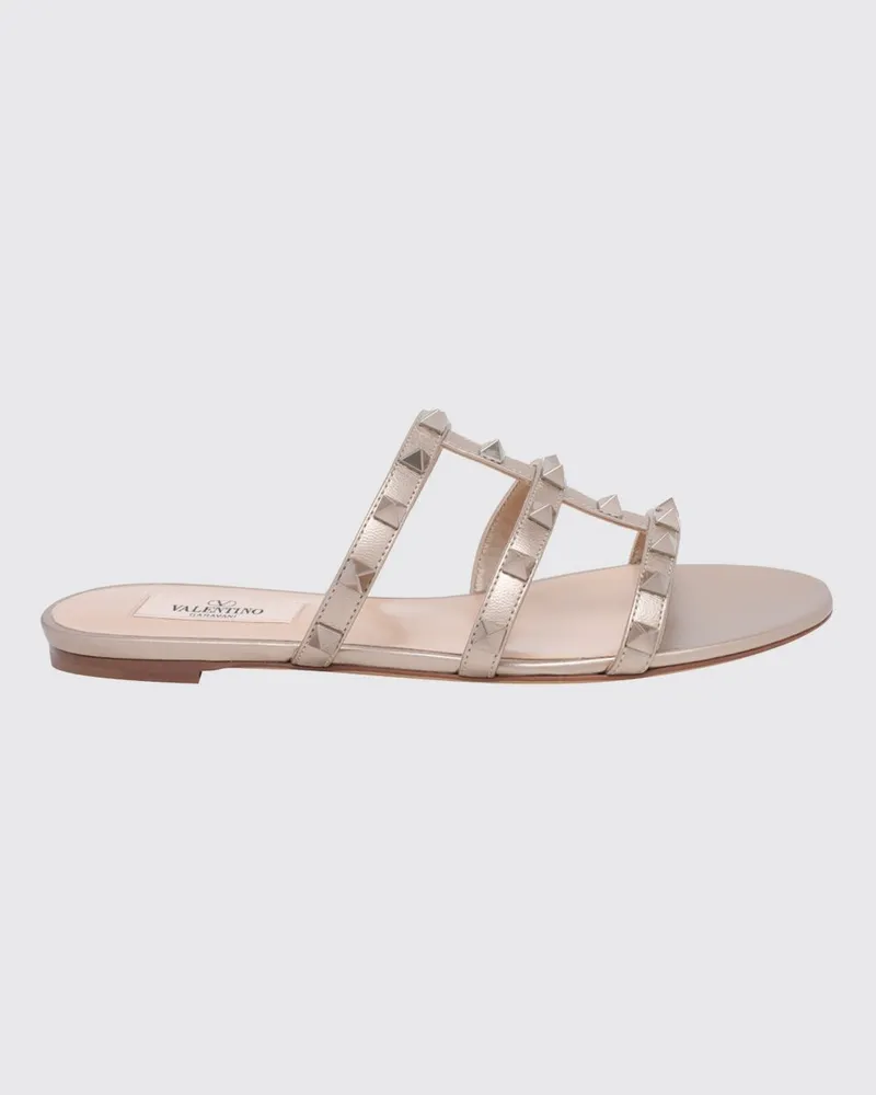 Valentino Garavani Flache Rockstud Sandalen aus laminiertem Leder mit Nieten Gold