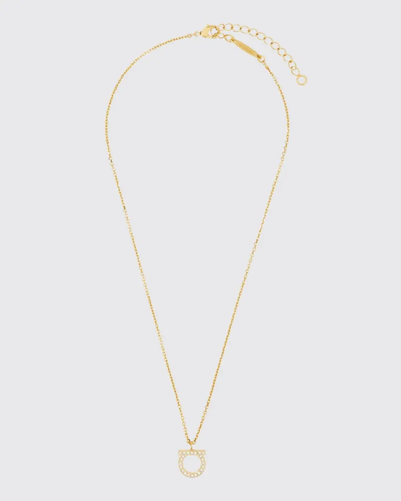 Ferragamo Goldfarbene Messing-Halskette mit Logo und Glasdetails Gold