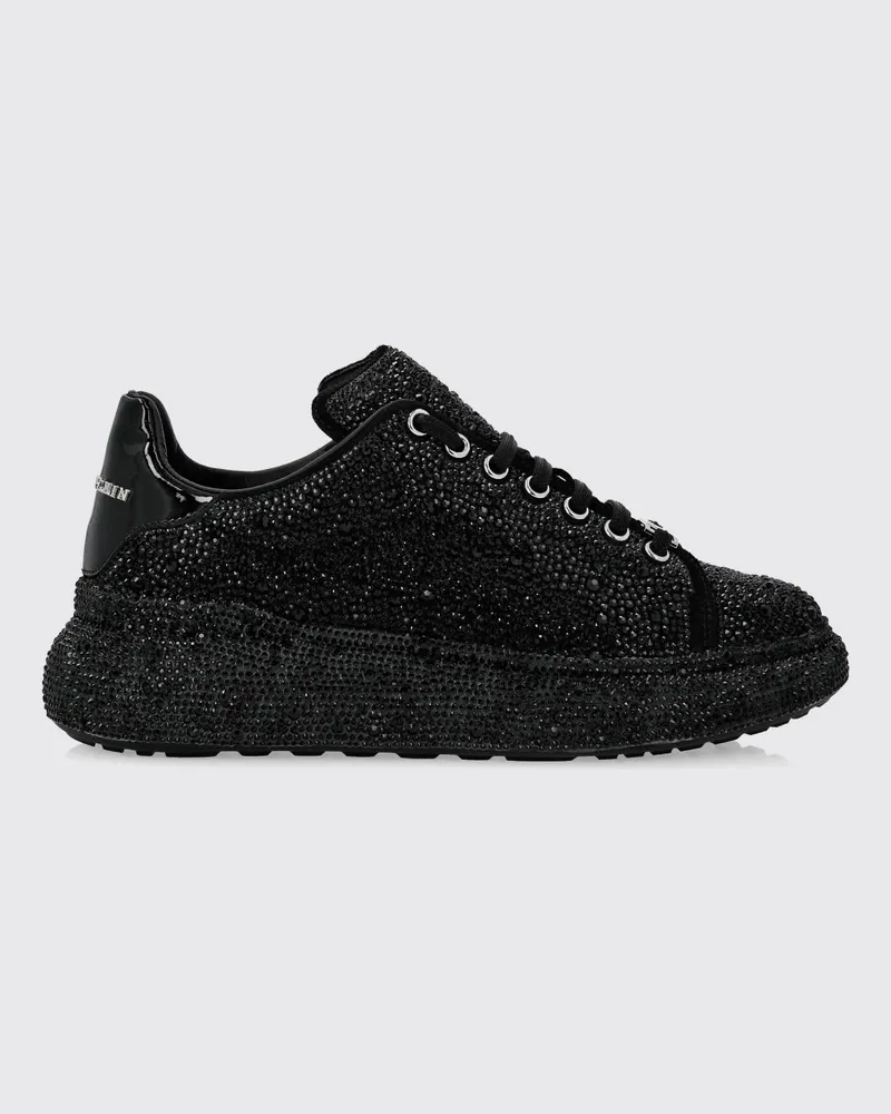 Philipp Plein Plateau-Sneaker aus Leder mit bestickten Details und Strass Schwarz