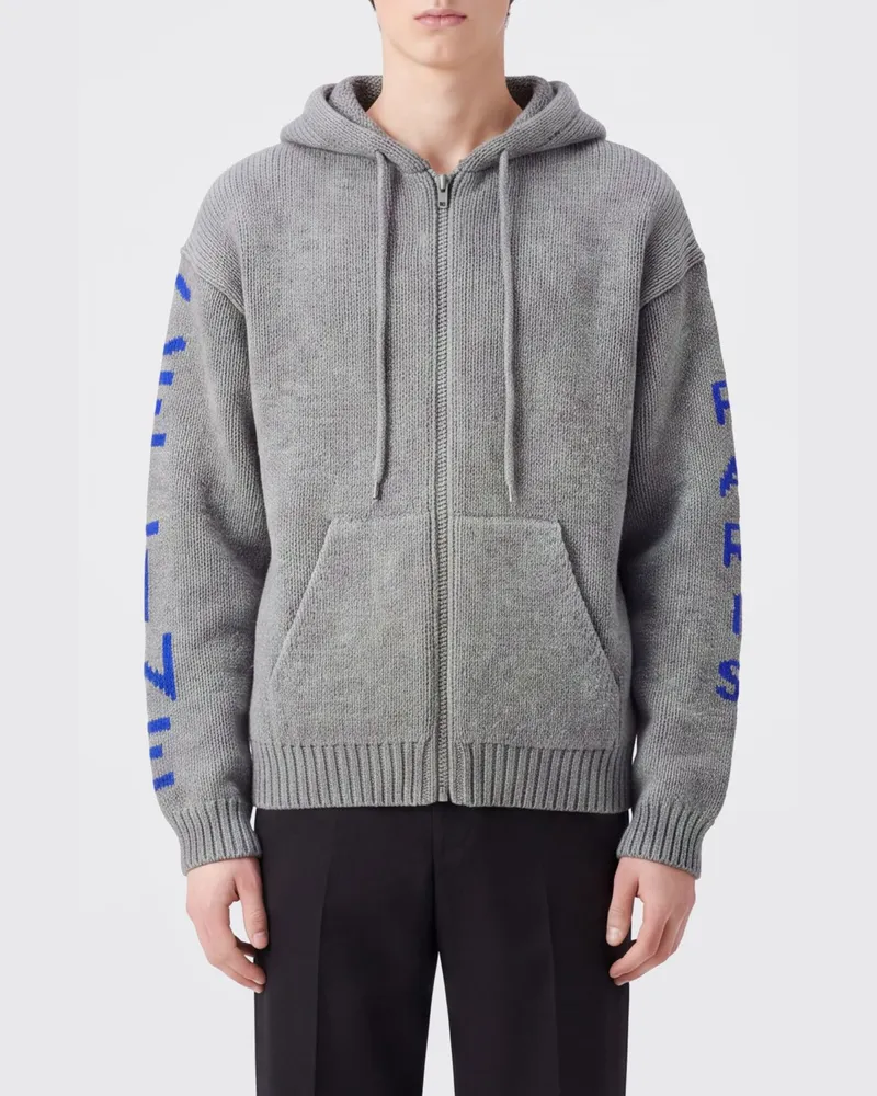 Celine Kapuzenjacke aus Strickwolle mit Jacquard-Logo Grau