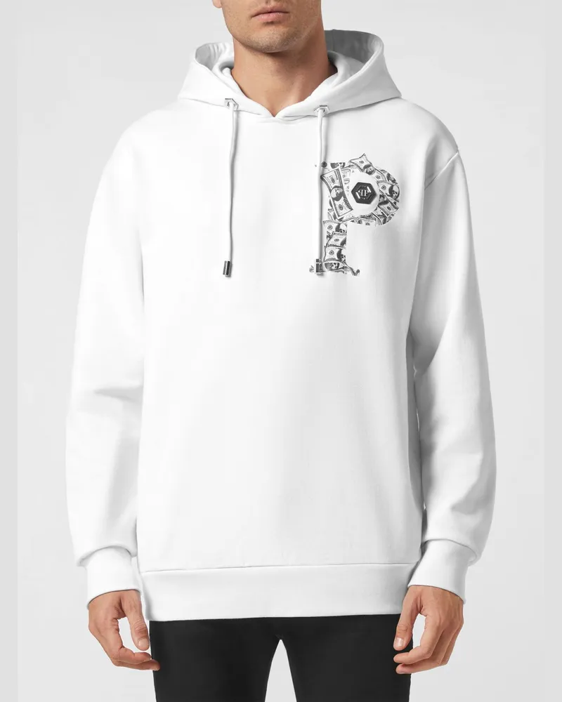 Philipp Plein Kapuzenpullover aus Baumwolle mit Hexagon-Logo und Monogramm-Print Weiß