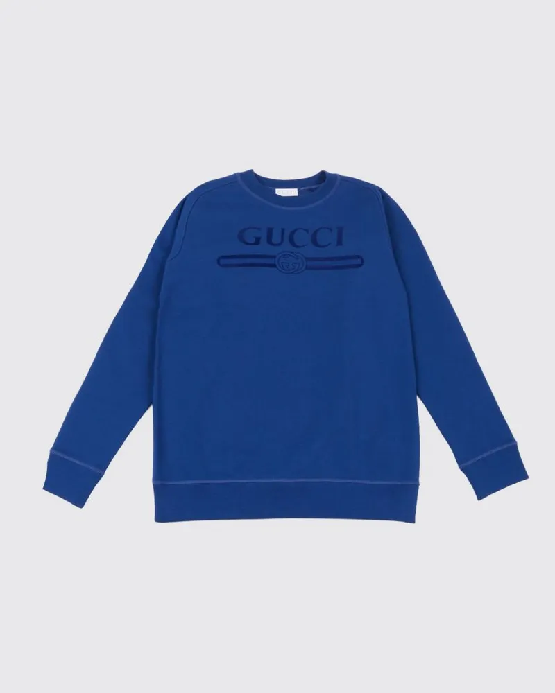 Gucci Rundhals-Sweatshirt aus Baumwolle mit Logo Blau