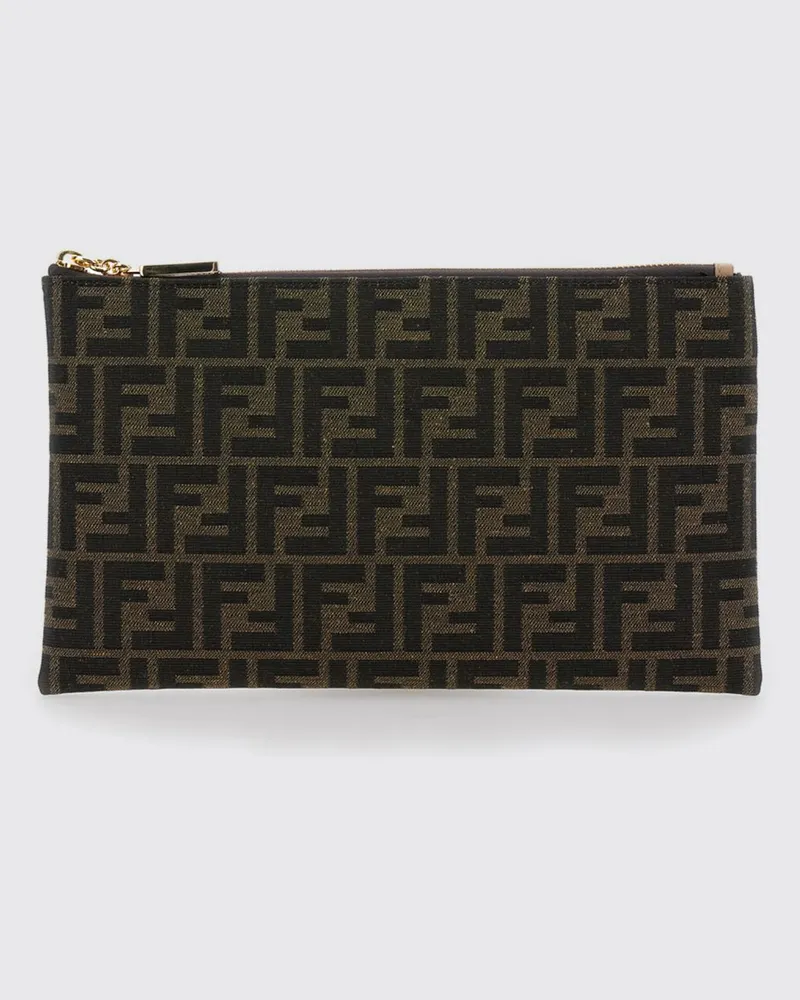 Fendi Baguette Clutch aus technischem Gewebe mit FF-Monogramm-Jacquard Braun
