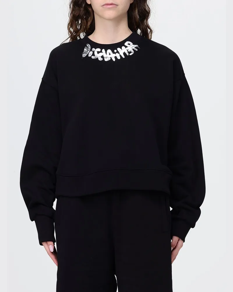 DISCLAIMER Cropped-Sweatshirt von aus Baumwolle mit Logo-Print und Rundhalsausschnitt Schwarz
