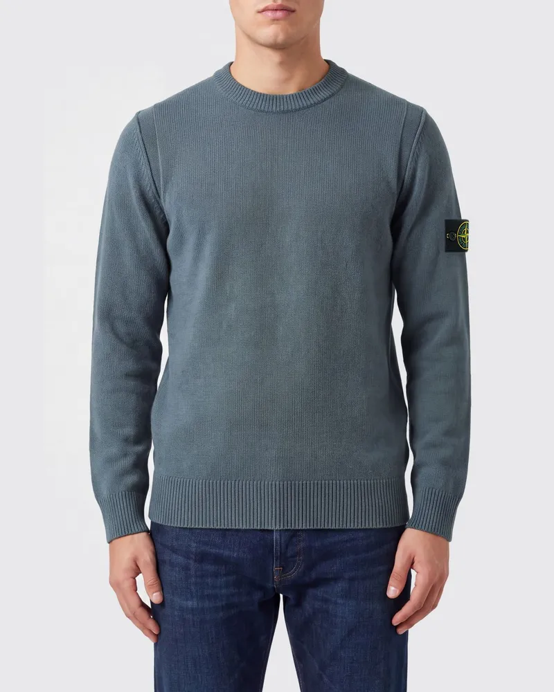 Stone Island Rundhalspullover aus Schurwolle mit Compass-Logo-Patch Blau