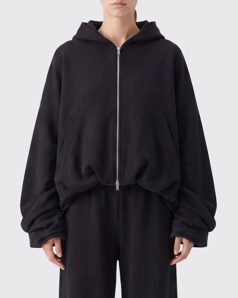 Dries van Noten Oversize-Kapuzenpullover aus Baumwolle mit Reißverschluss und Ballonärmeln Schwarz