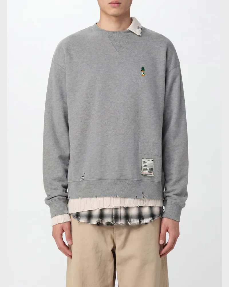 MIHARAYASUHIRO Kariertes Double-Layer Sweatshirt aus Baumwolle mit Rundhals Grau
