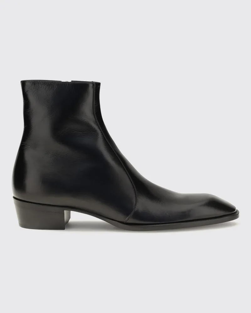 Saint Laurent Stiefeletten mit spitzer Kappe aus glattem Kalbsleder Schwarz