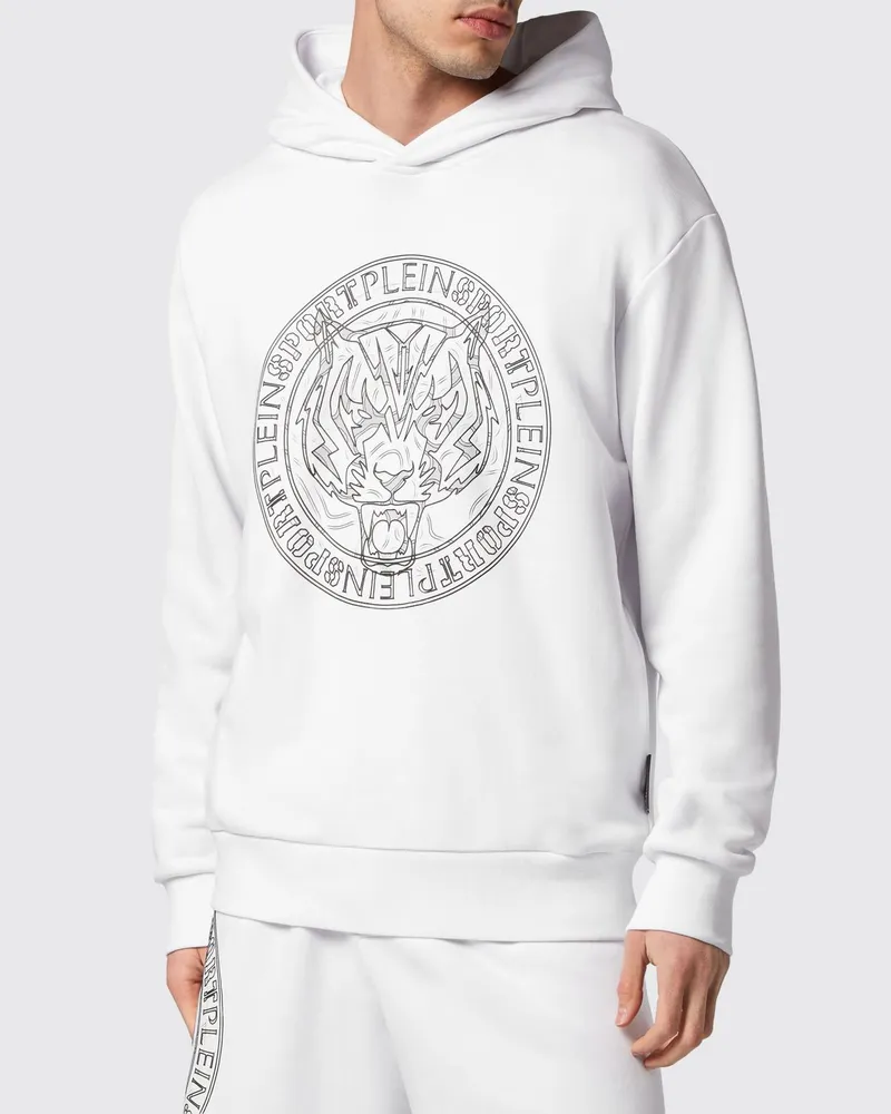 Philipp Plein Tiger Baumwoll-Hoodie mit kontrastierendem Logo Weiß