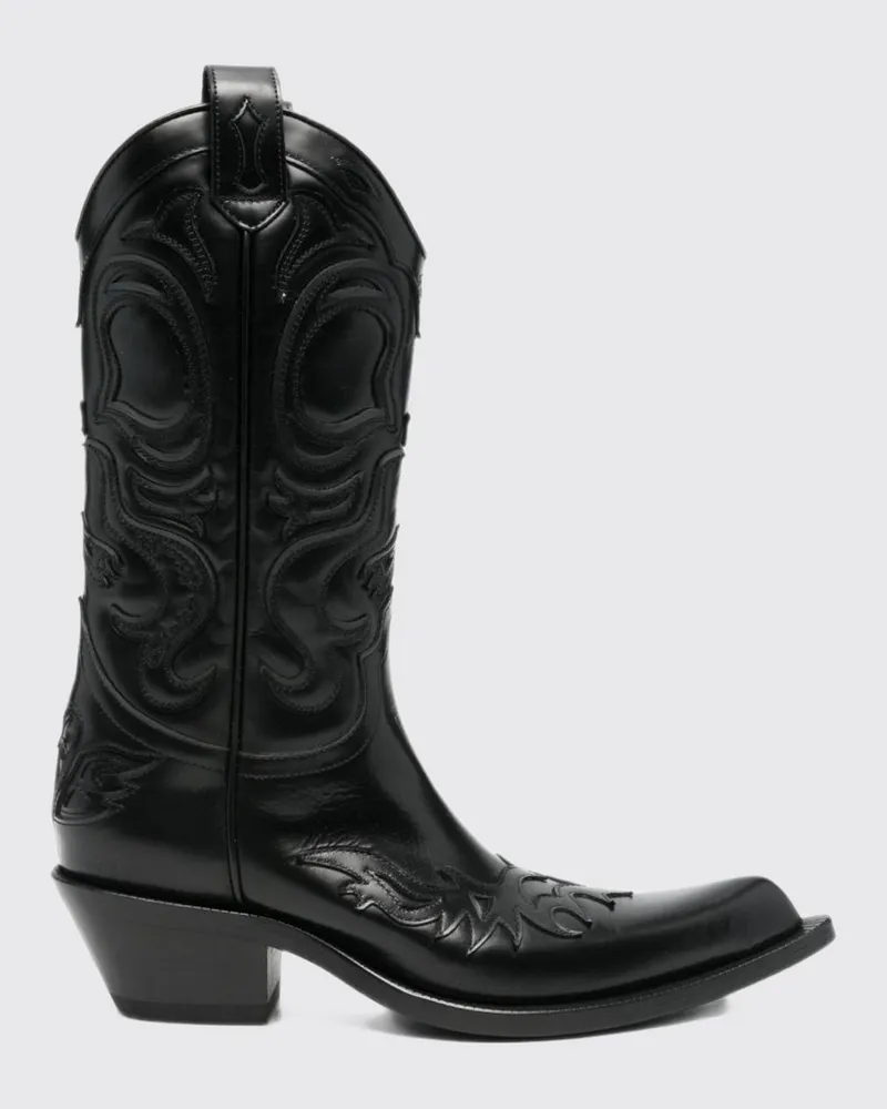 Acne Studios Westernstiefel aus Glattleder mit spitzer Zehenpartie und Stickerei Schwarz